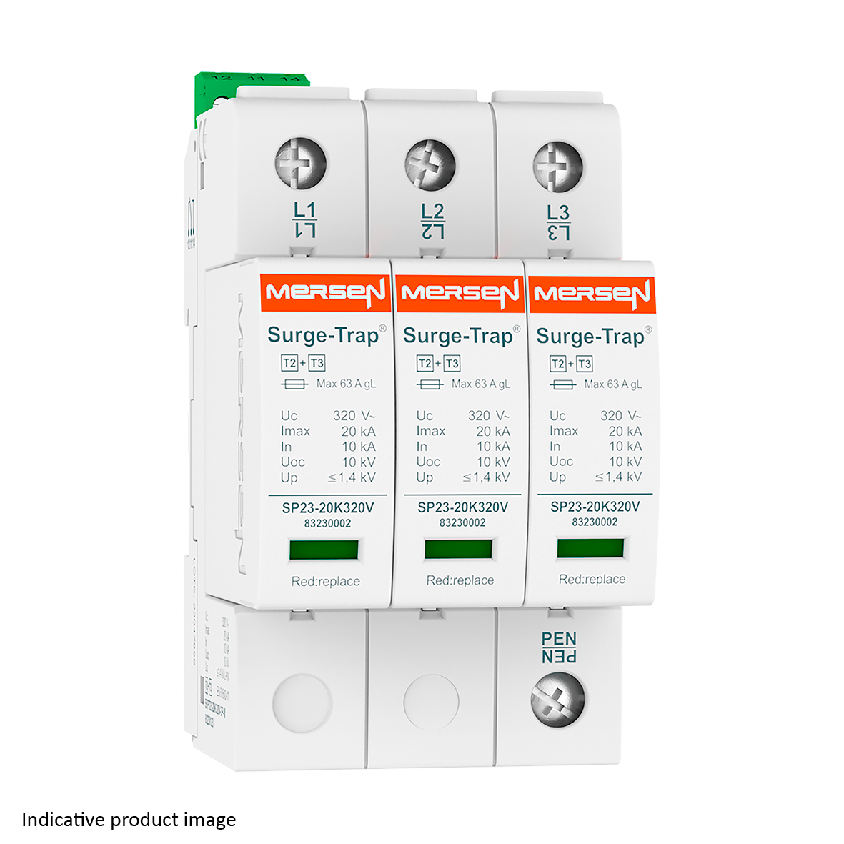 83230118 - SPD Type 2+3, 20kA, Uc150V, 3+0 TNC, 3 Poles, 3 Modules, Pluggable